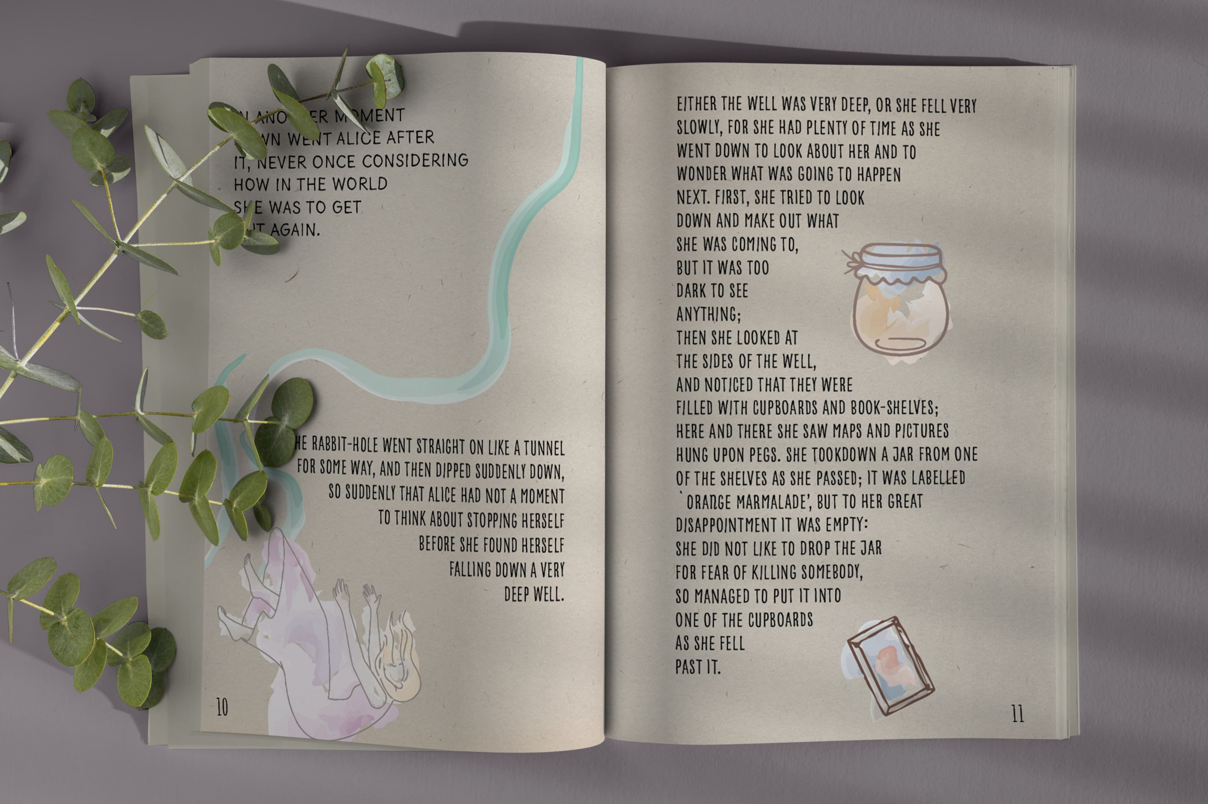 Alice in Wonderland spread illustration
