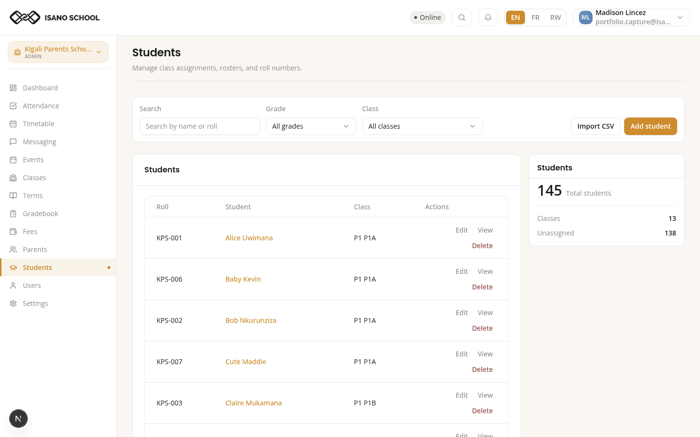 Isano students directory with 847 students
