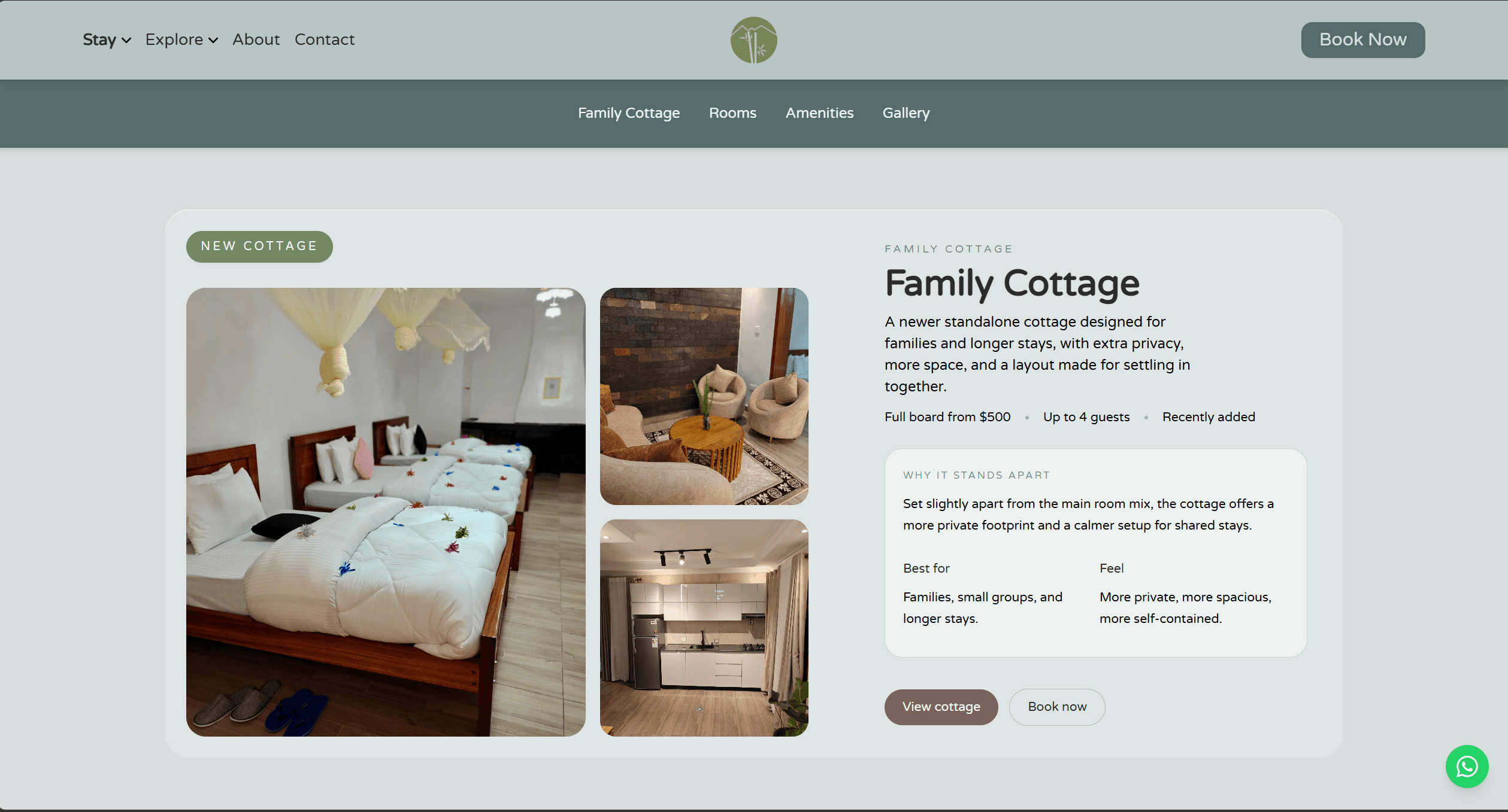 Le Bambou Stay page, Family Cottage feature added after launch
