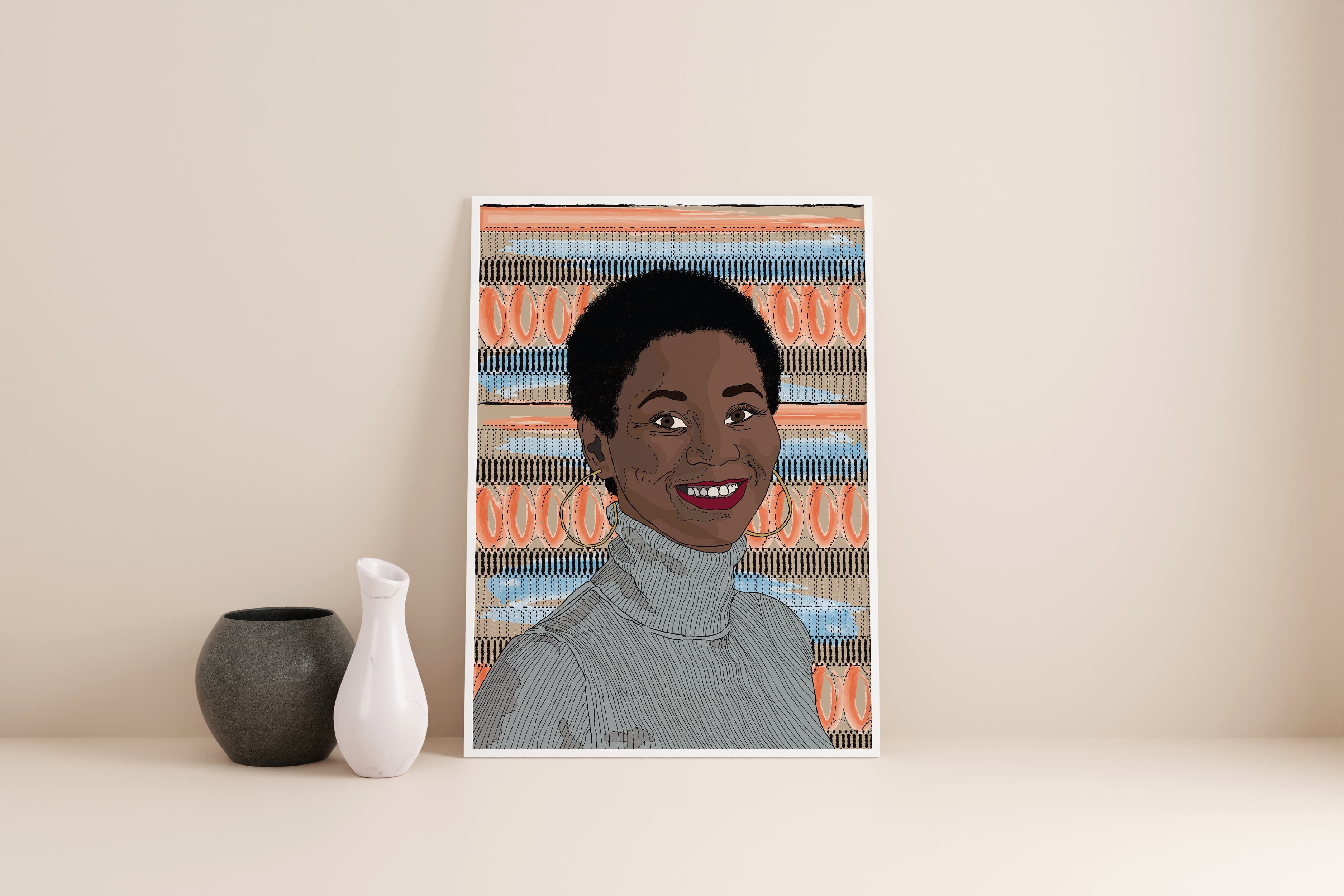 Vector portrait with stitched pattern